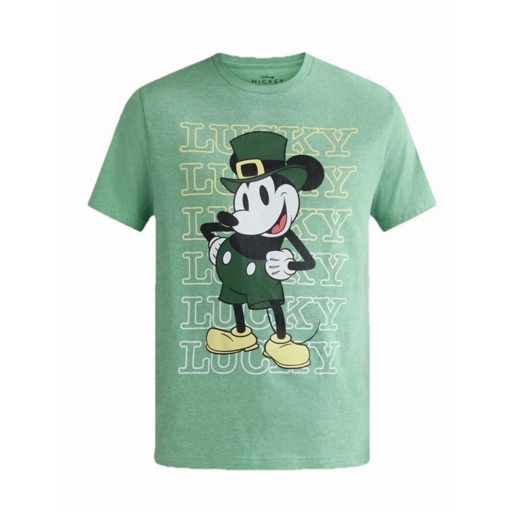 Men's t-shirt top Green Mickey Mouse Saint Patrick's Day Graphic disney size 3xl